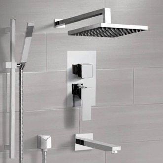 Tub and Shower Faucet Chrome Tub and Shower System with Rain Shower Head and Hand Shower Remer TSR46